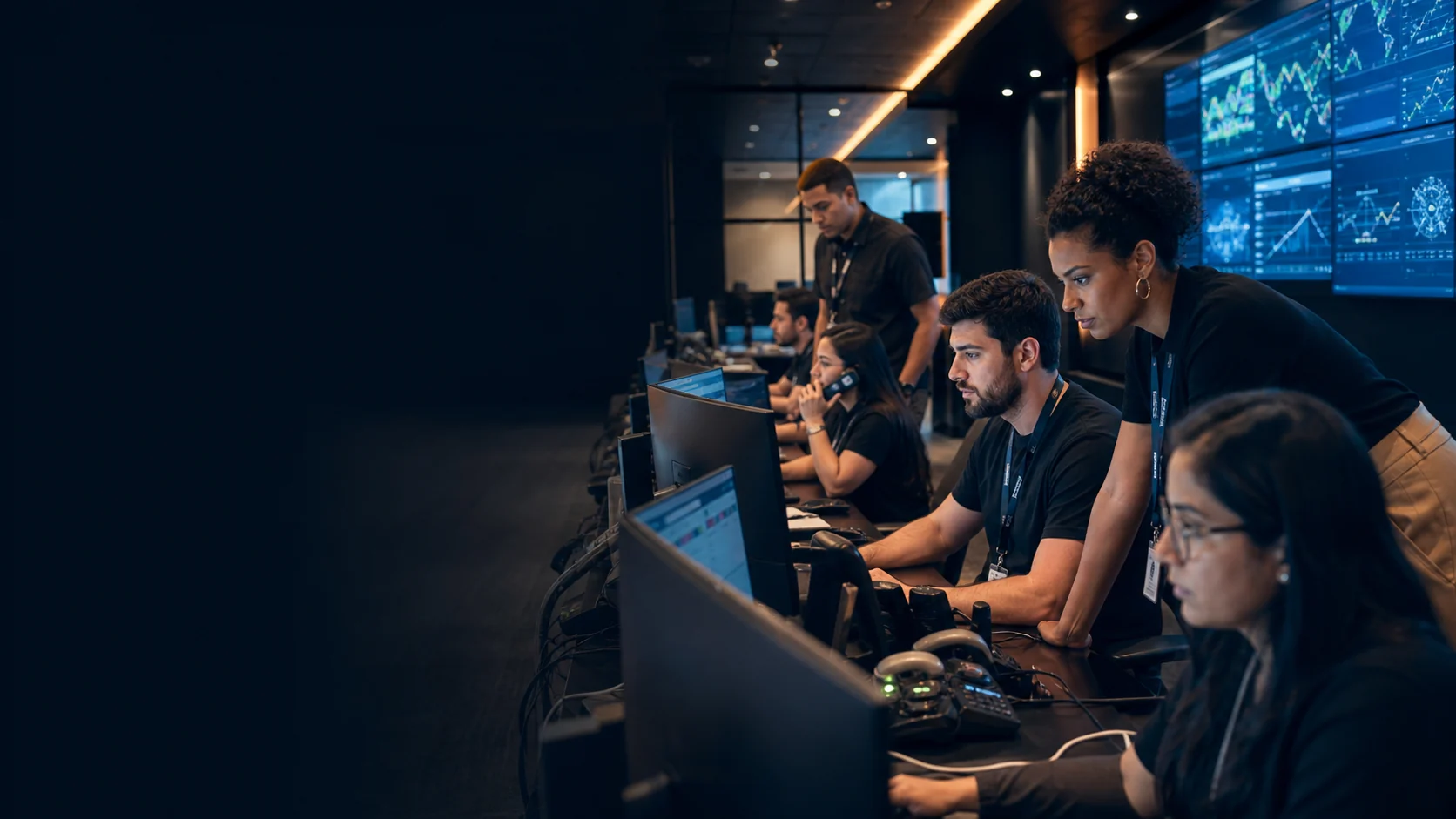 Equipe trabalhando em uma operação de tecnologia